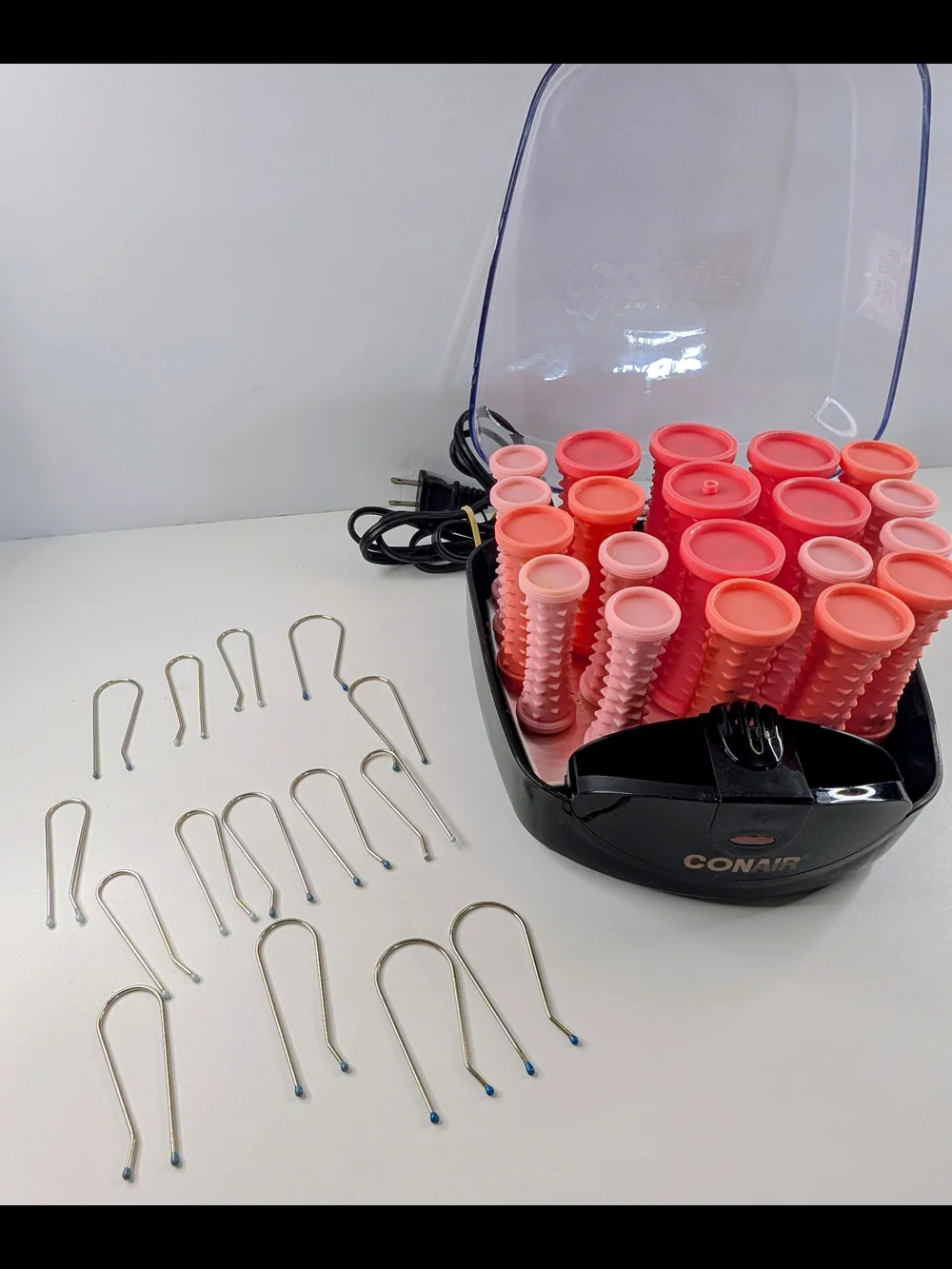 Conair Compact Multi-Size Hot Rollers Set 20 Pink with Clips TESTED WORKS